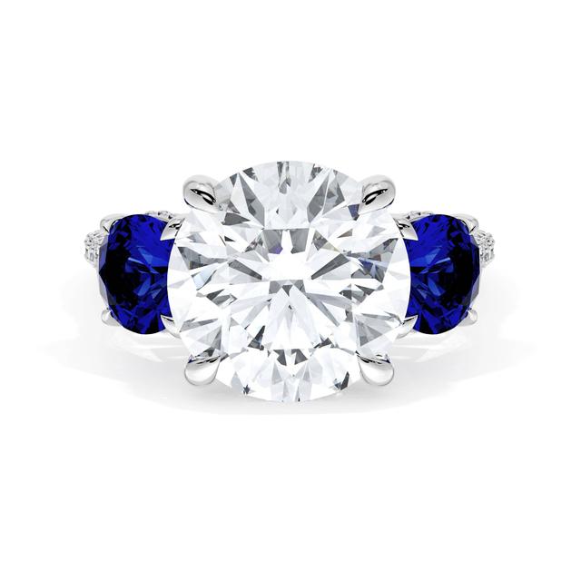 Round 3-Stone Engagement Ring in Blue Sapphire