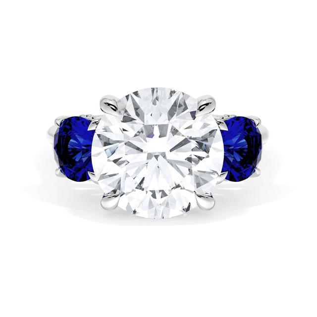 Round 3-Stone Engagement Ring in Blue Sapphire