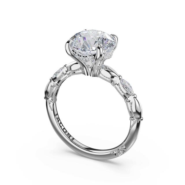 Marquise Pattern Round Solitaire Engagement Ring