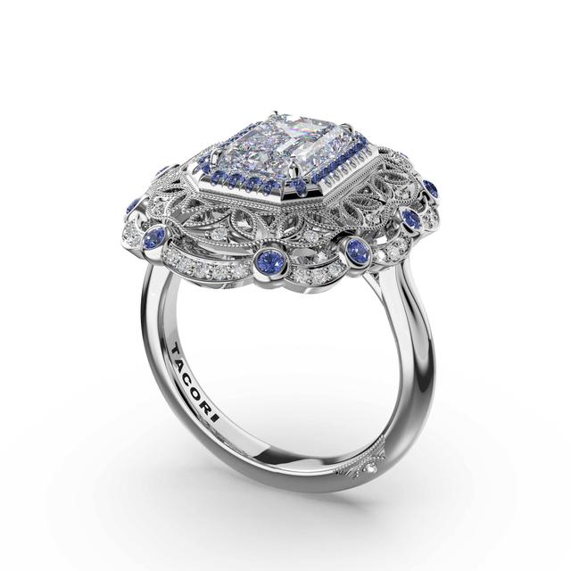Emerald Estate Diamond and Sapphire Engagement Ring