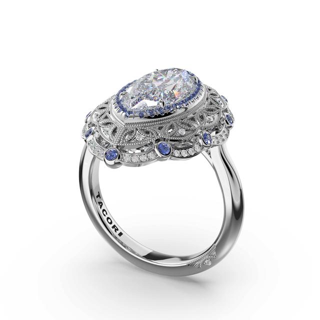 Marquise Estate Diamond and Sapphire Engagement Ring