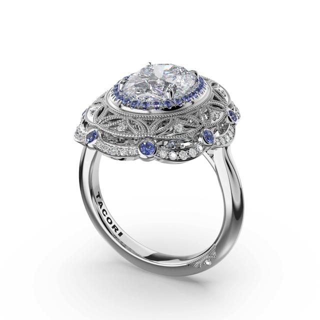 Oval Estate Diamond and Sapphire Engagement Ring
