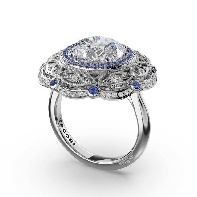 Round Estate Diamond and Sapphire Engagement Ring