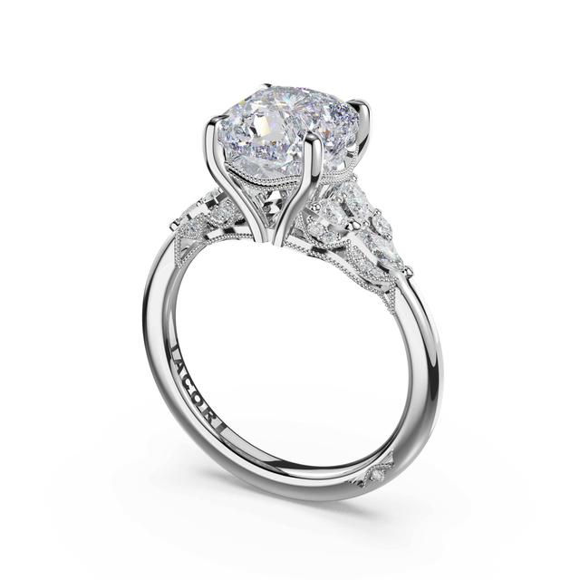 Asymmetrical Cluster Cushion Engagement Ring