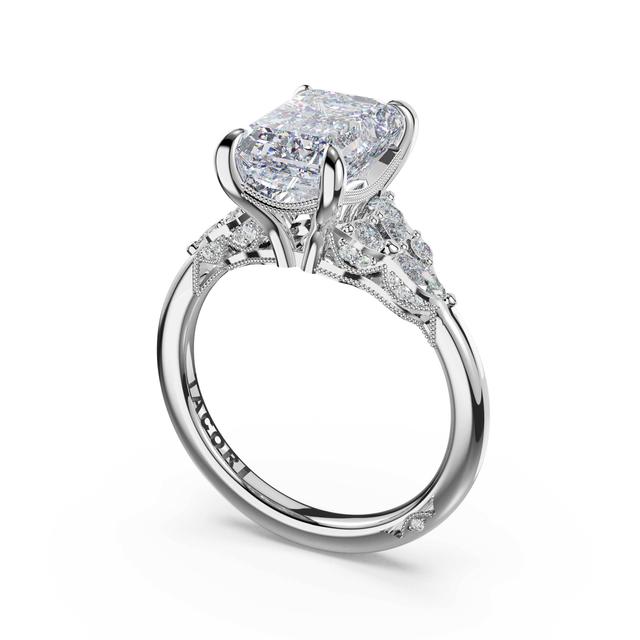 Asymmetrical Cluster Emerald Engagement Ring