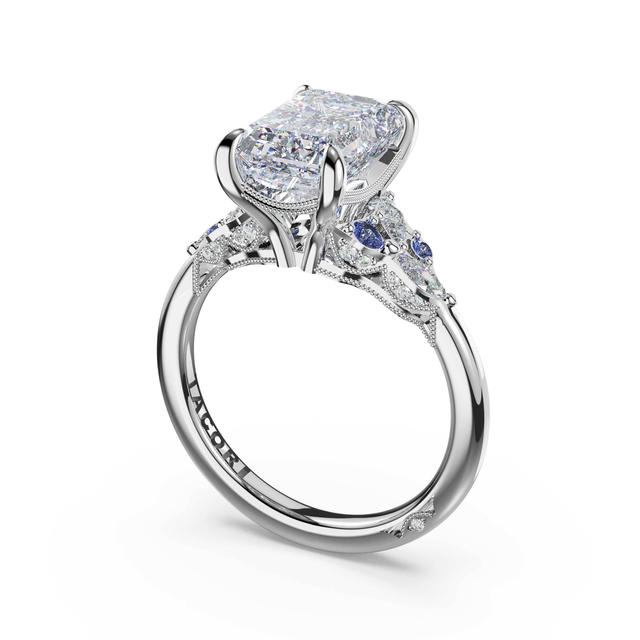 Sapphire Cluster Emerald Engagement Ring