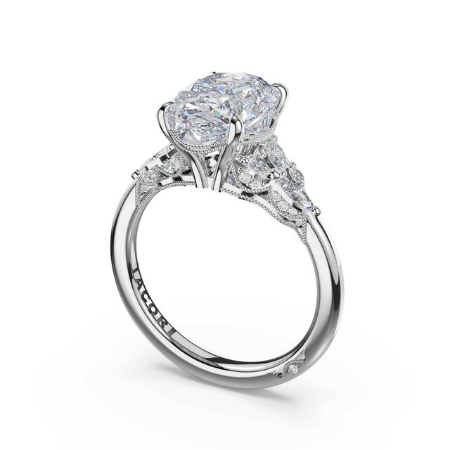 Asymmetrical Cluster Oval Engagement Ring