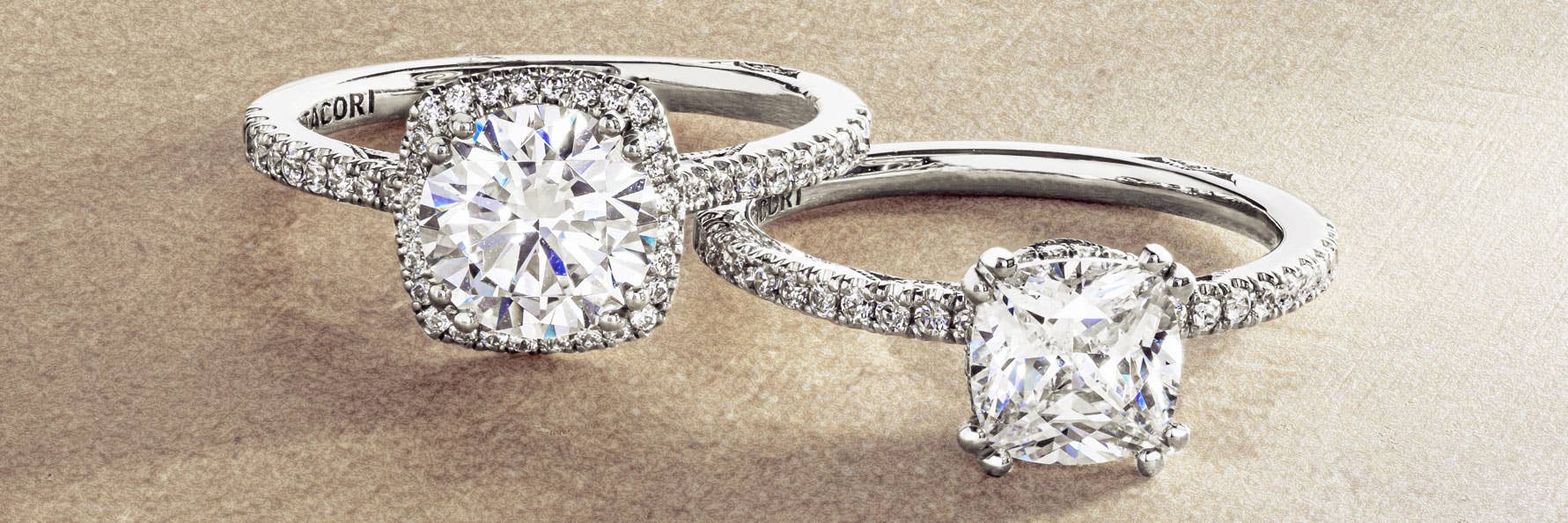 Tacori cushion cut diamond engagement ring close up