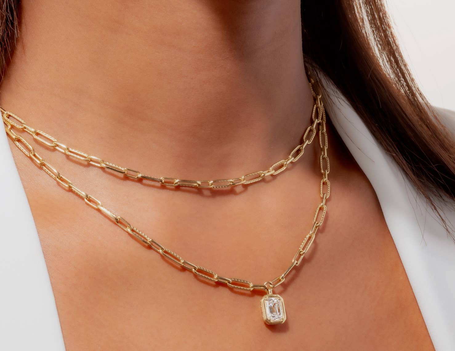 Close-up of Model posing in TACORI Jewelry Necklace