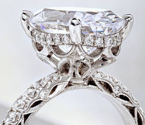 Close up of tacori engagement ring crown