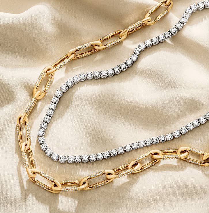 Necklaces with diamonds and gold links at TACORI