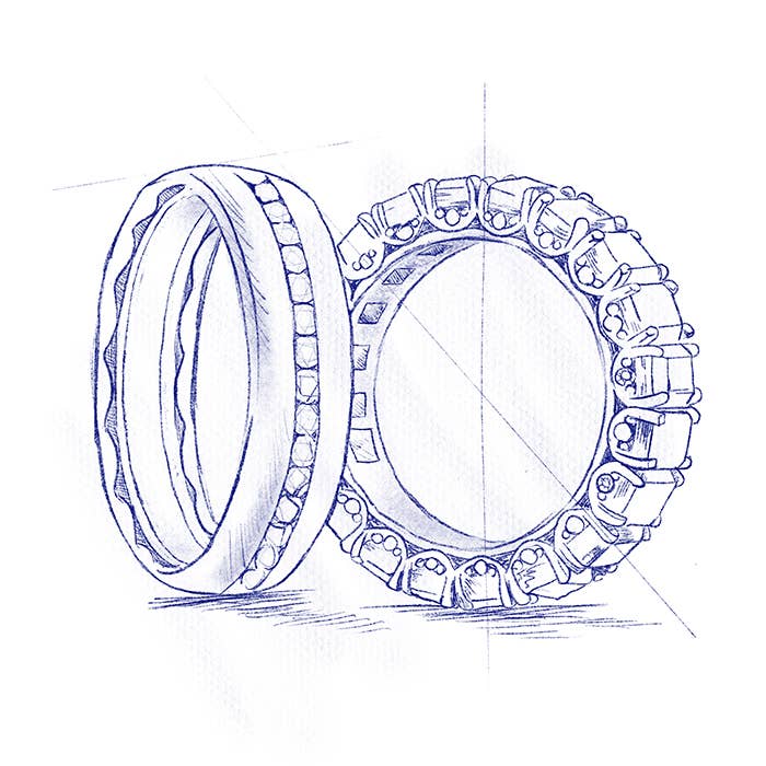 Watercolor sketch of two TACORI wedding bands