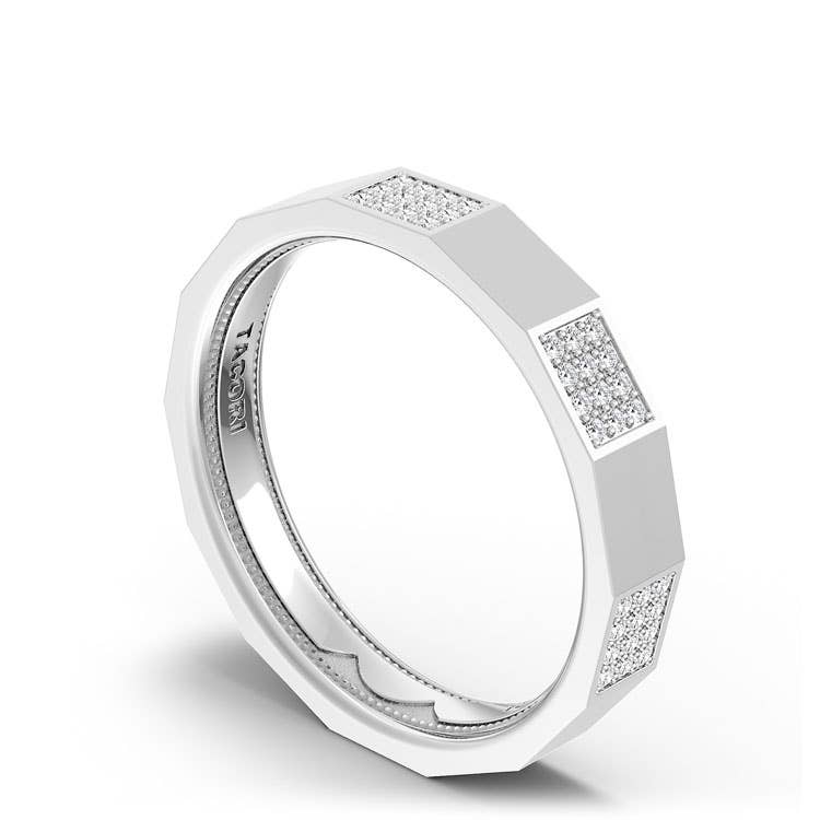 Diamond Faceted - Partial Coverage Wedding Band in High Polish  - 4mm