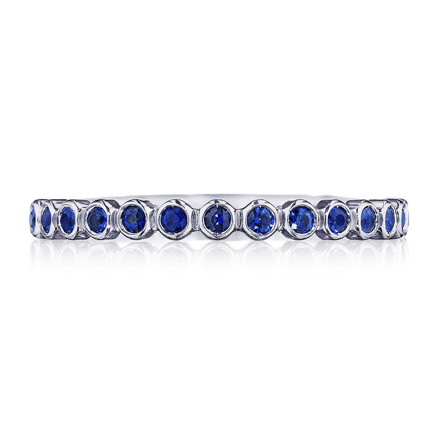 Round Bezel Droplet Wedding Band with Sapphire
