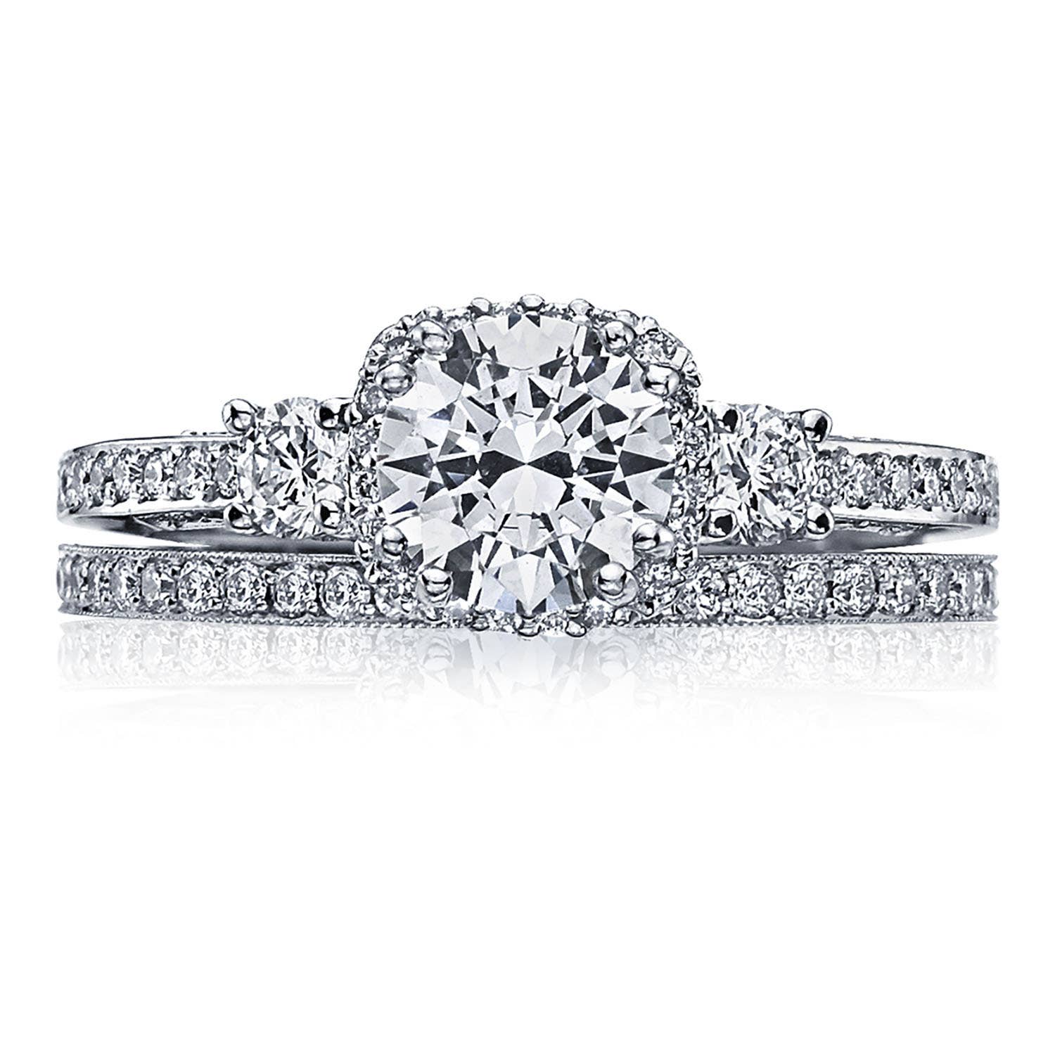 Round with Cushion Bloom 3-Stone Engagement Ring