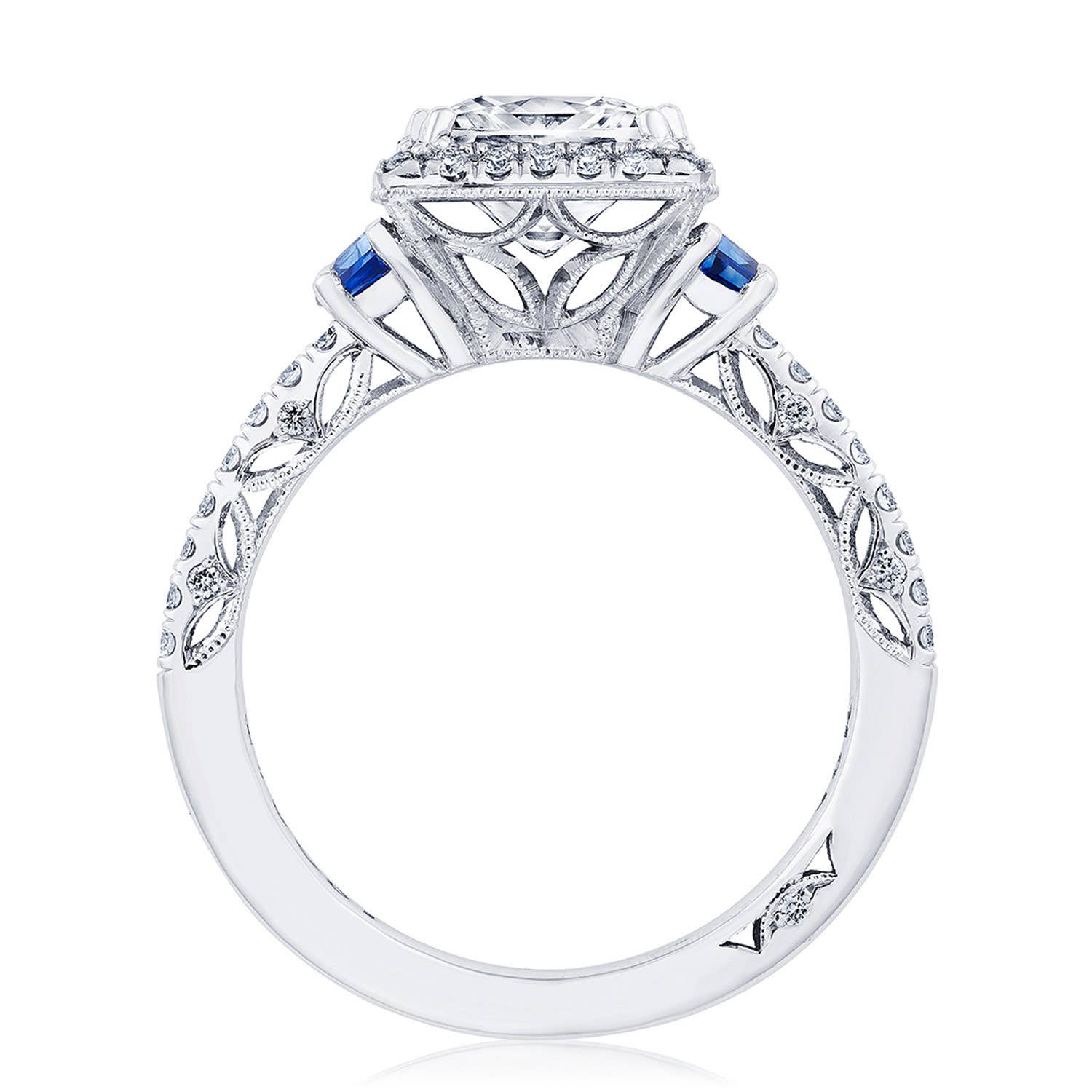 Princess 3-Stone Engagement Ring with Blue Sapphire