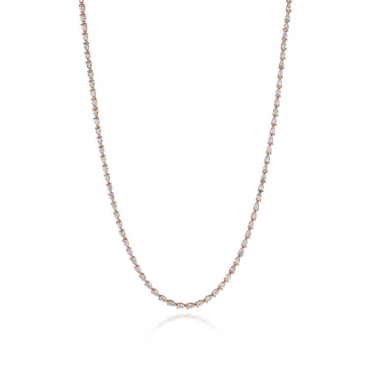 Pear Diamond Tennis Necklace in 18k Rose Gold