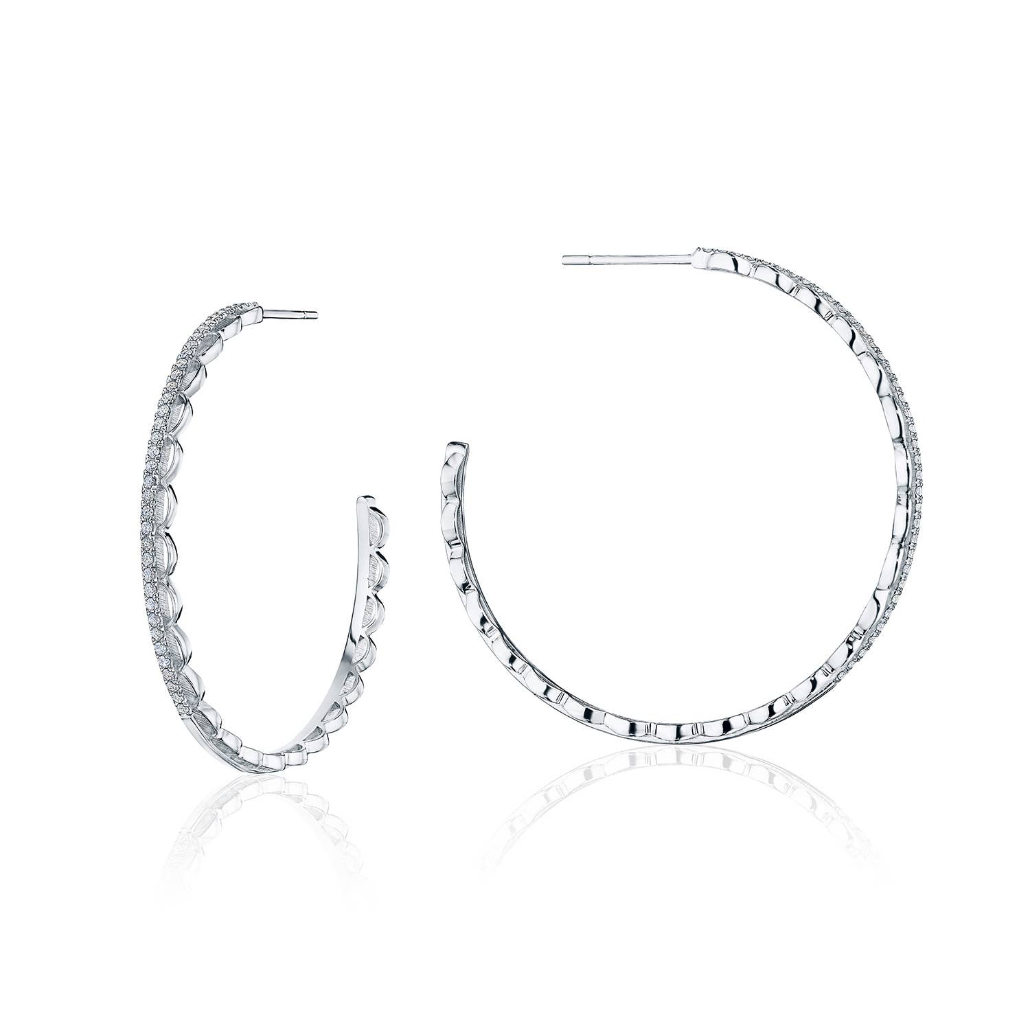Open Crescent Diamond Hoop Earrings