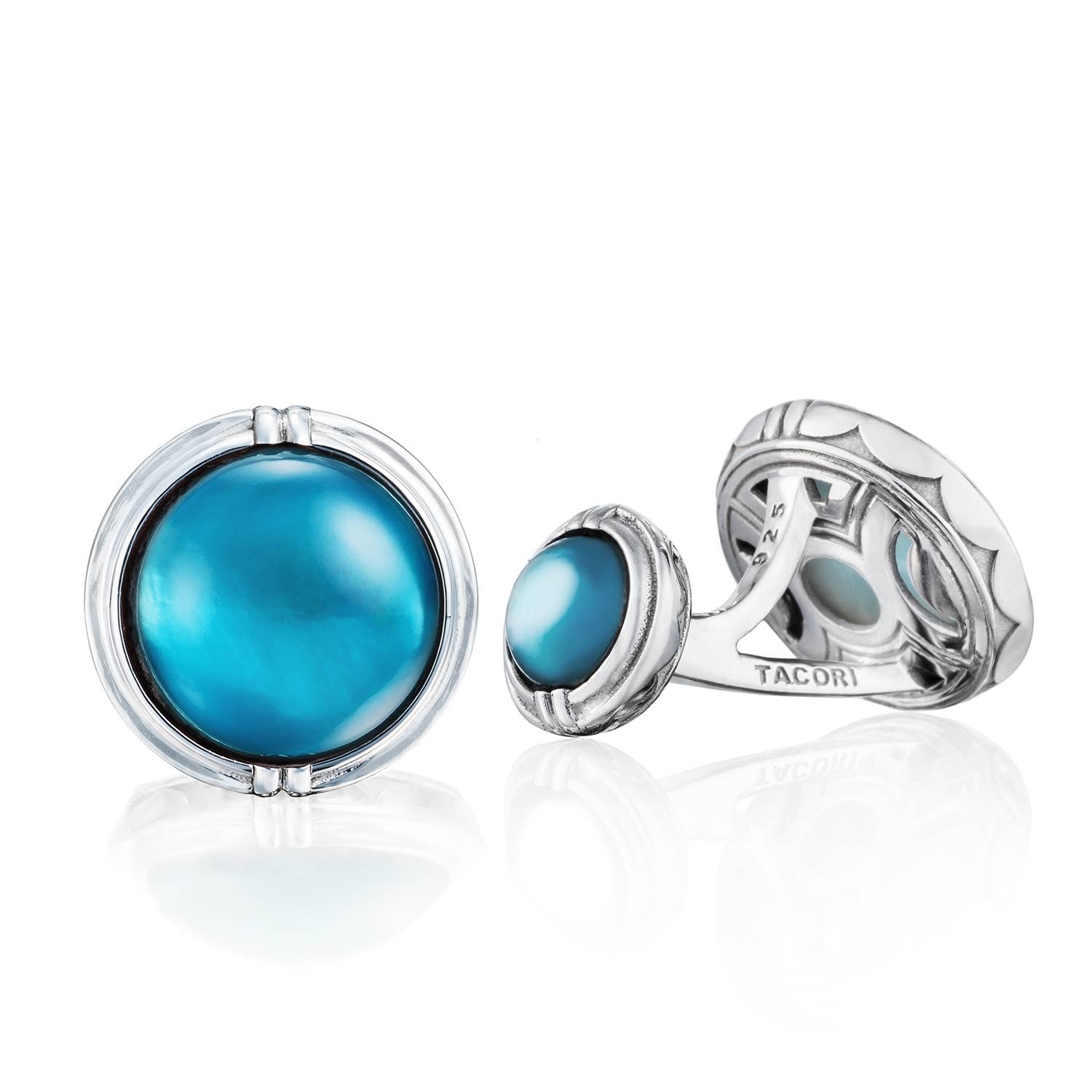 Classic Cabochon Cuff Links featuring Sky Blue Topaz over Mother of Pearl