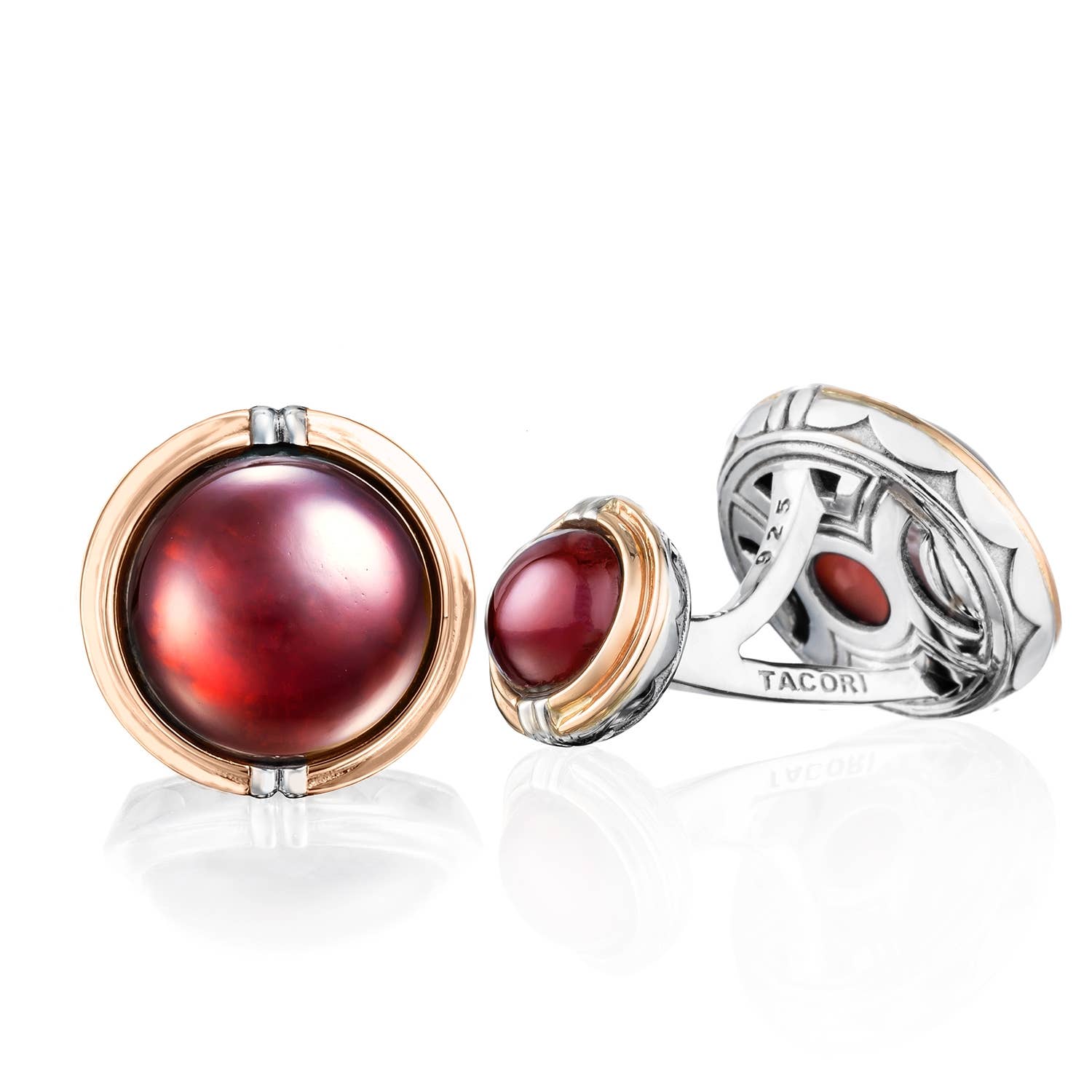 Classic Cabochon Cuff Links featuring Garnet over Mother of Pearl
