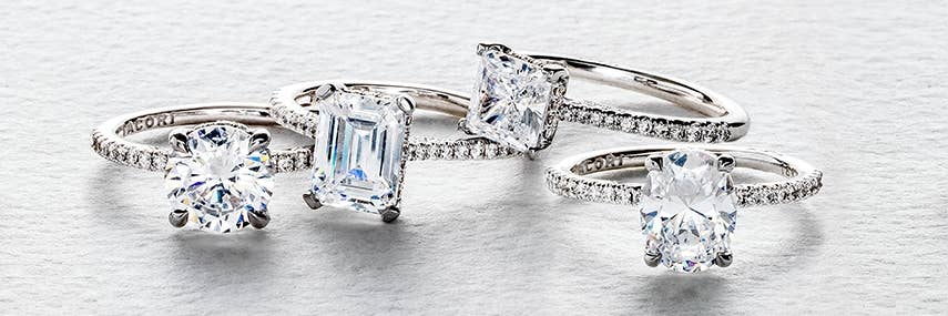 Engagement Rings with various diamond cuts and shapes