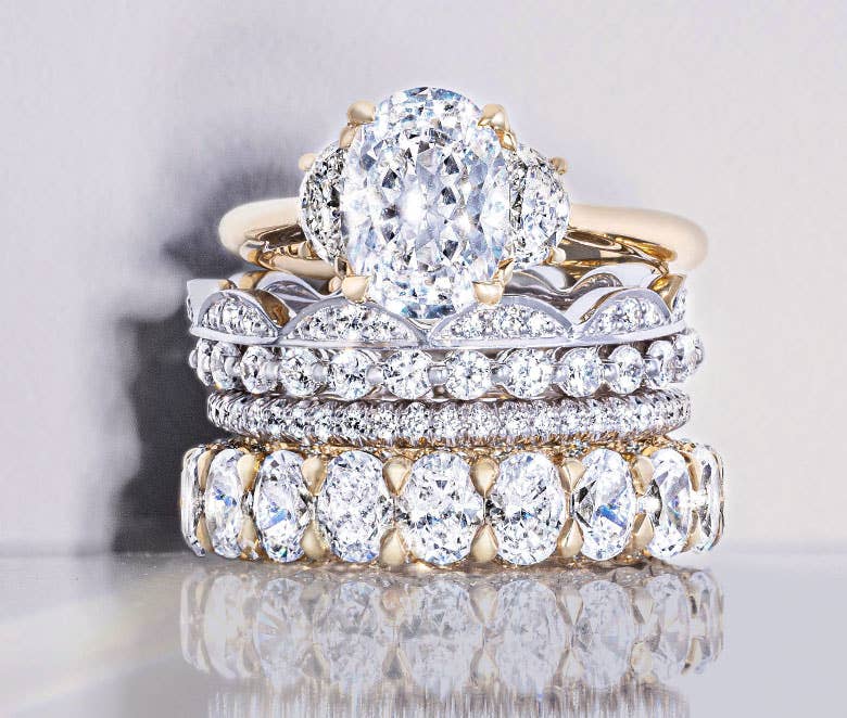 Stack of Engagement and Eternity Bands