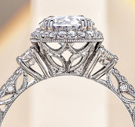 TACORI engagement ring standing upright in the sunlight